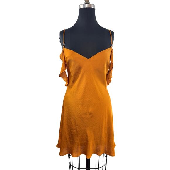 FREE PEOPLE Intimately Gold Yellow Slip Dress Satin Off The Shoulder Size Medium - Picture 1 of 9